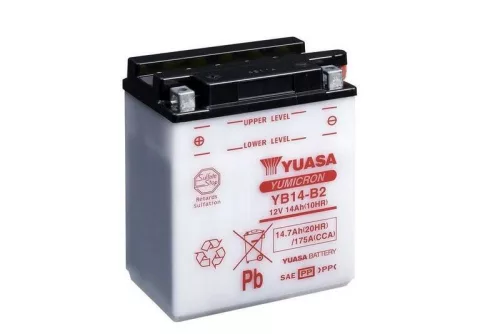 Baterie moto Yuasa YB14-B2 convențională fără electrolit, 12V 14,7Ah