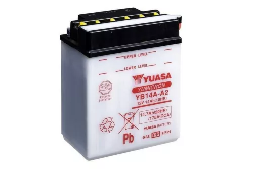Baterie moto Yuasa YB14A-A2 convențională fără electrolit, 12V 14,7Ah