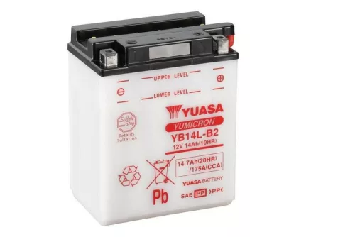 Baterie moto Yuasa YB14L-B2 convențională fără electrolit, 12V 14,7Ah