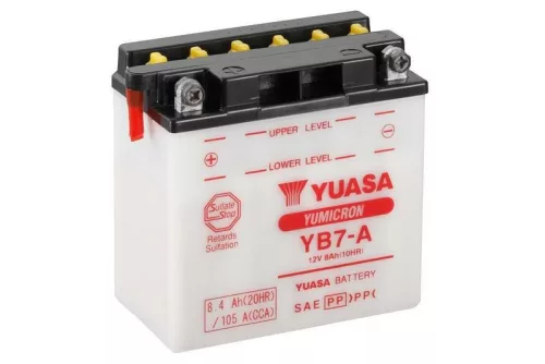 Baterie moto Yuasa YB7-A convențională fără electrolit, 12V 8,4Ah