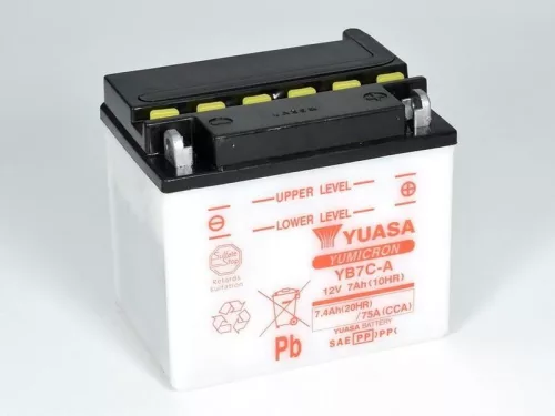 Baterie moto Yuasa YB7C-A convențională fără electrolit, 12V 7,4Ah