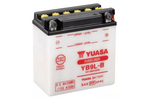 Baterie moto Yuasa YB9L-B convențională fără electrolit, 12V 9,5Ah