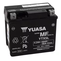 Baterie moto Yuasa YTX5L activată din fabrică, 12V 4Ah